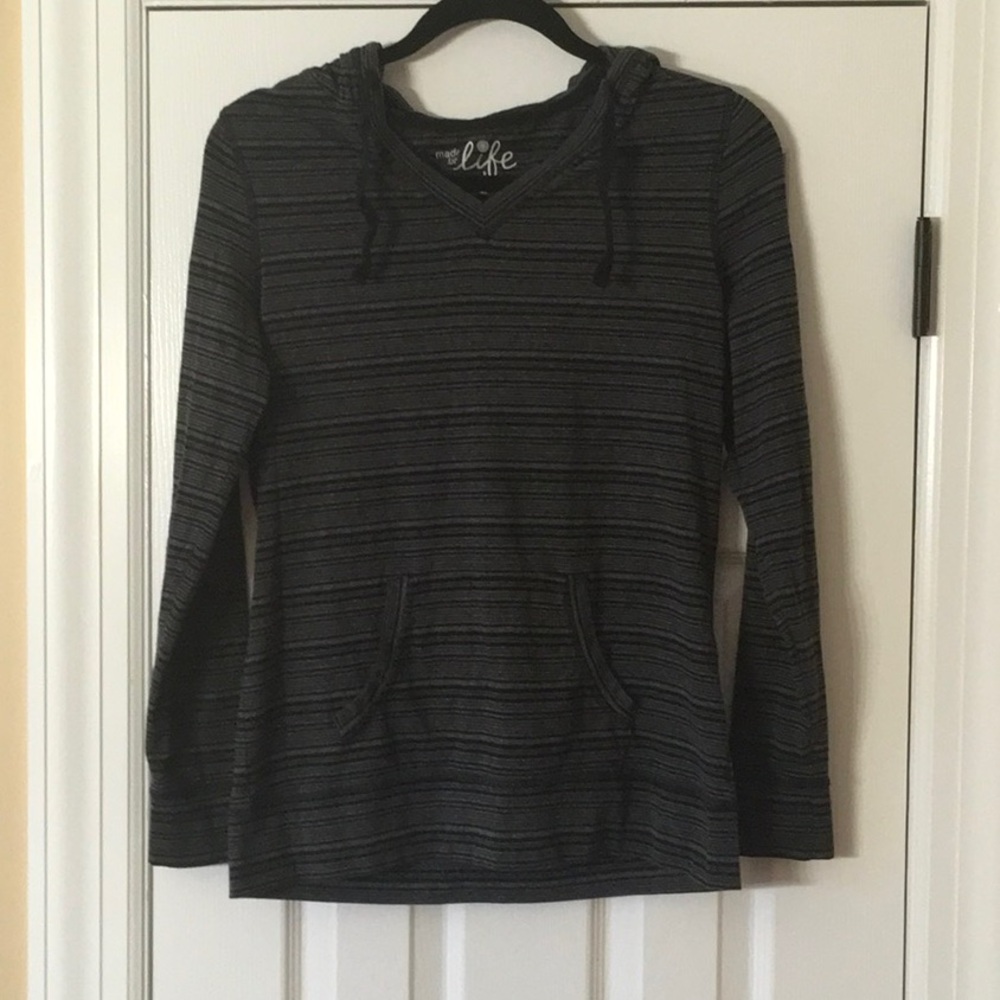 Made for Life Gray Striped Long Sleeve Hoodie